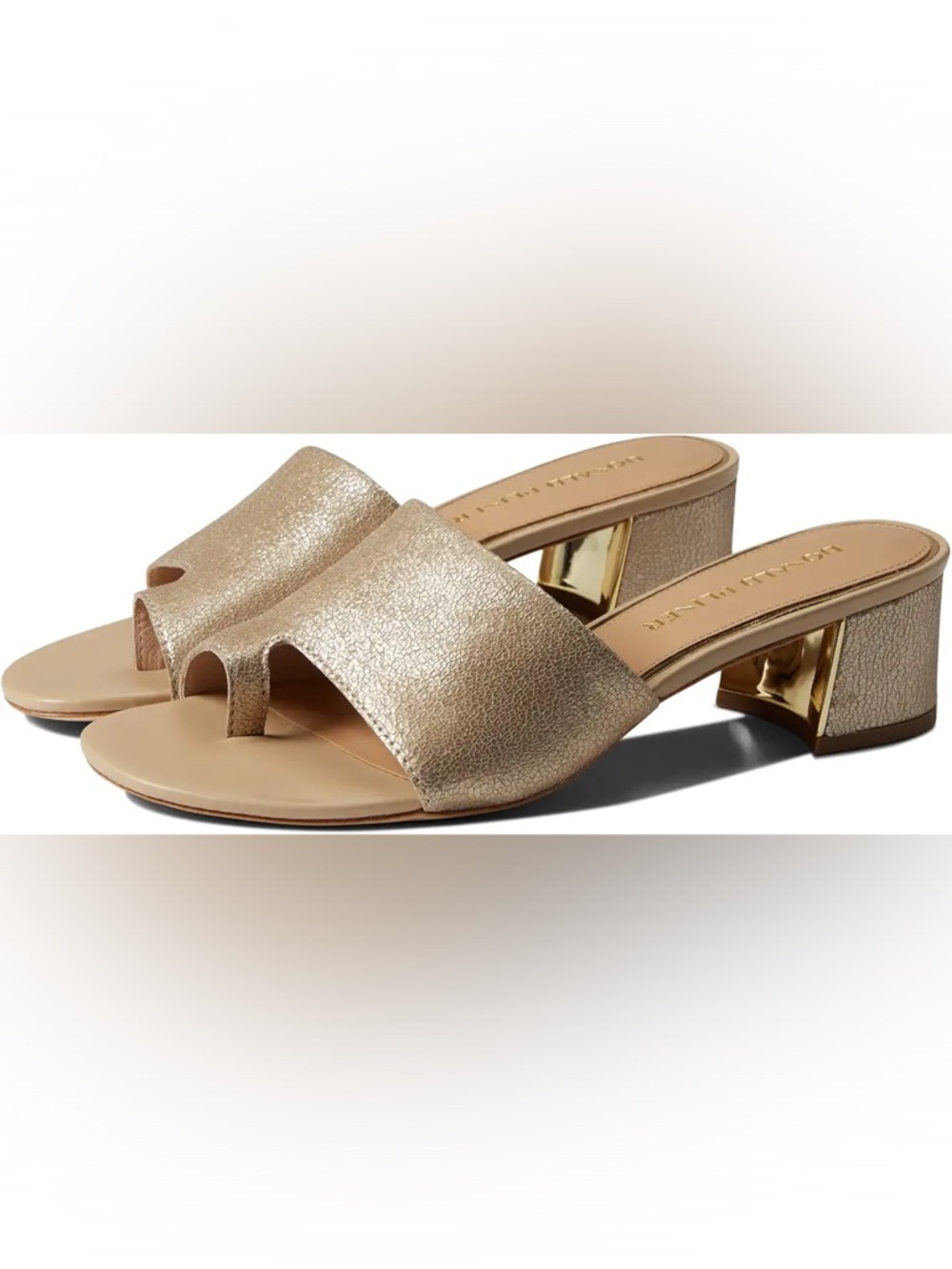 Donald Pliner Metallic Gold Toe-Split Low Heel Mules